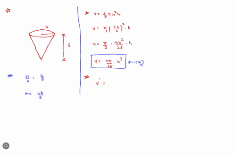 upside-e-down-right-circular-cone-wich-ito-height-5-m-and-radius-2-m-at-thc-top-water-is-flowing-the-water-fills-the-cone-up-0-height-of-h-meters-with-radius-o-4-suppose-that-meters-at-its-o-51669