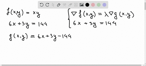 use-lagrange-multipliers-to-find-the-maximum-and-minimum-values-of-f-xy-xy-subject-to-the-constraint-6x-3y-144-if-such-values-exist-enter-the-exact-answer-if-there-is-no-global-maximum-or-gl-88874