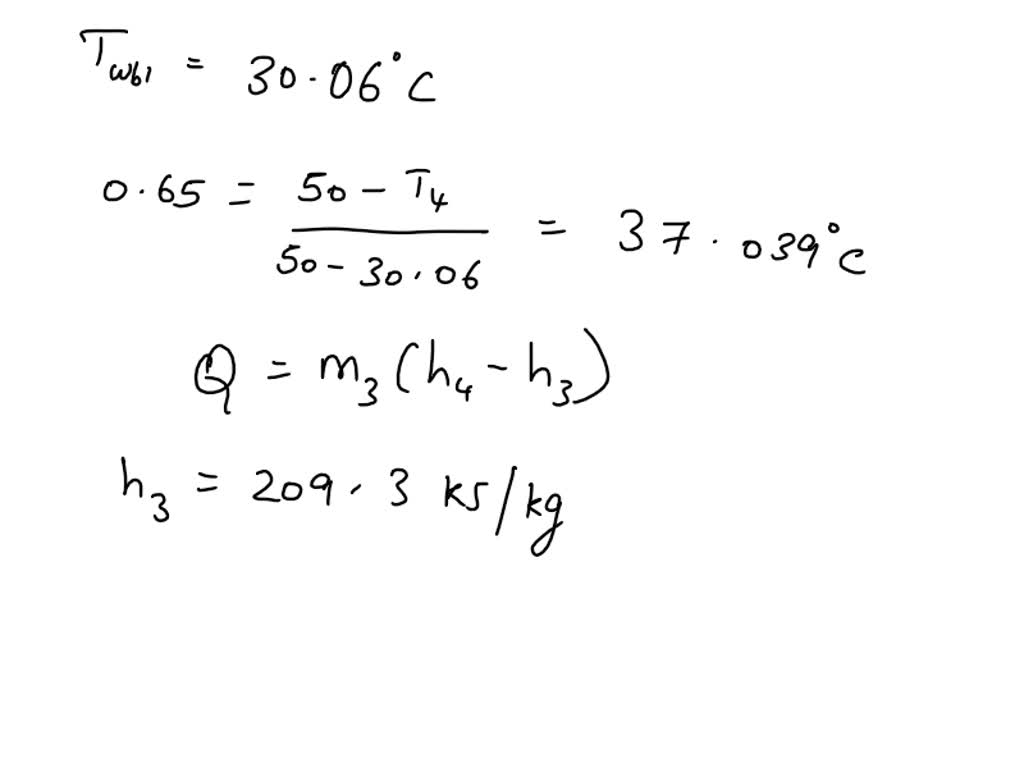 Water at 50Â°C is cooled in a cooling tower which has an efficiency of