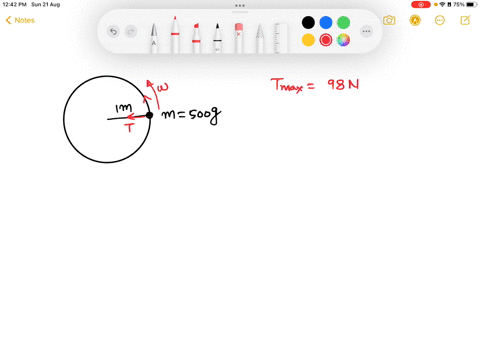 one-end-of-a-string-1-m-long-is-fixed-and-a-body-of-mass-500-grams-is-tied-to-the-other-end-if-breaking-tension-is-98-n-find-the-maximum-angular-velocity-of-the-body-that-the-string-can-with-27083