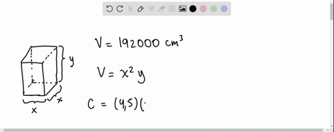 a-closed-box-with-a-square-base-is-to-have-a-volume-of-192000-cm3-the-material-for-the-top-and-bottom-of-the-box-costs-450-per-square-centimeter-while-the-material-for-the-sides-costs-150-pe-72592