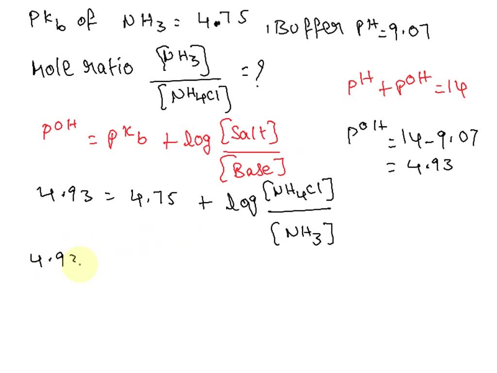What is the mole ratio of ammonia (with a pKb of 4.75) to ammonium ...