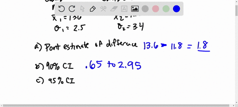 the-following-results-come-from-two-independent-random-samples-taken-of-two-populations-sample-1-sample-2-n1-40-n2-35-t1-136-t2-118-01-25-02-34-a-what-is-the-point-estimate-of-the-difference-48894
