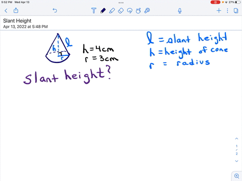 find-the-length-of-the-slant-height-of-a-right-circular-cone-for-which-the-length-of-radius-is-r-3-cm-and-the-altitude-measures-h-4-cm-0-5-cm-10-cm-12-cm-18-cm-19323