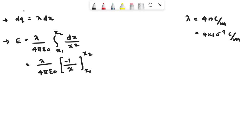 SOLVED: A charge (uniform linear density = 4 nC/m) is distributed along ...