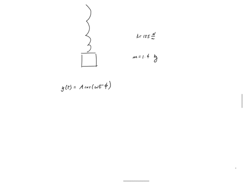 a-mass-m-14-kg-hangs-at-the-end-of-a-vertical-spring-whose-top-end-is-fixed-to-the-ceiling-the-spring-has-spring-constant-k-135-nm-and-negligible-mass-the-mass-undergoes-simple-harmonic-motion-when-pl