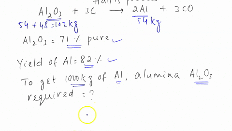 the-hall-process-for-the-production-of-aluminum-involves-the-reaction-of-aluminum-oxide-with-elemental-carbon-to-give-aluminum-metal-and-carbon-monoxide-if-the-yield-of-this-reaction-is-82-a-32833