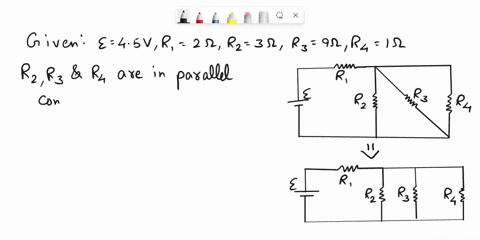 four-resistor-and-battery-of-negligible-internal-resistance-are-assembled-to-make-the-circuit-in-the-figure-let-45v-ri-2-0rz-3-0-r-9-0and-ra-1-0-find-a-the-equivalent-resistance-of-the-netwo-30535
