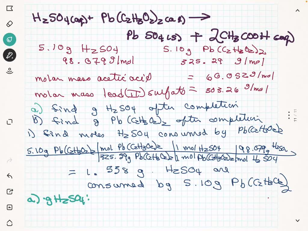 Solved 20 Pts Solutions Of H2so4 And Pb C2h3o2 2 React To Form Solid Pbso4 And A Solution Of