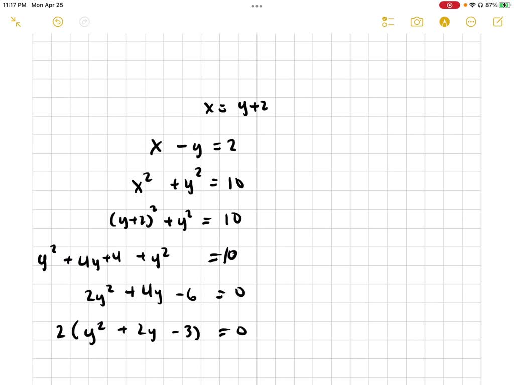 Solved the difference of two numbers is 2 and the sum of their squares