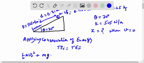 an-inclined-plane-of-angle-200-has-a-spring-of-force-constant-k-505-nm-fastened-securely-at-the-bottom-so-that-the-spring-is-parallel-to-the-surface-as-shown-in-the-figure-below-a-block-of-m-24985