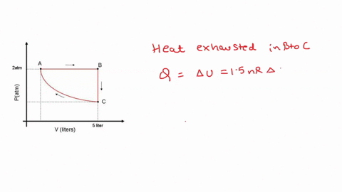 a-heat-engine-has-the-three-step-cycle-shown-above-starting-from-point-a-15-l-liter-of-monatomic-ideal-gas-expands-in-the-isobaric-constant-pressure-process-a-to-b-at-p-2-atm-b-to-c-is-isovo-66138