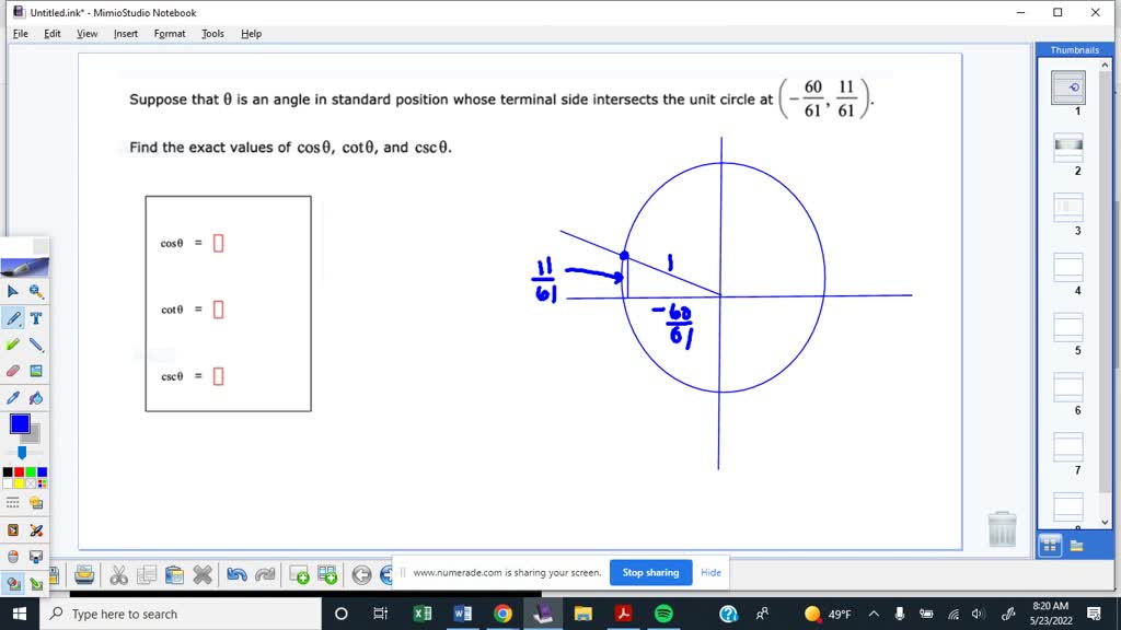 SOLVED: 60 Suppose that 0 is an angle in standard position whose ...