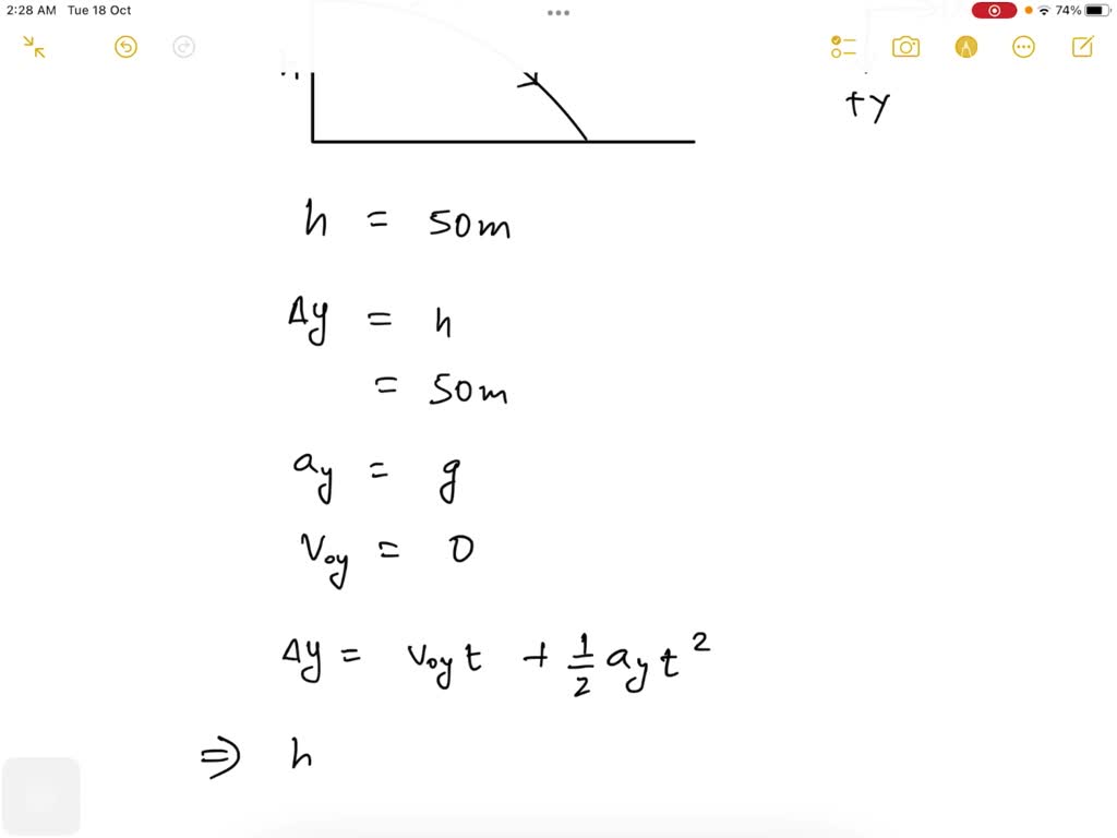 SOLVED A cannonball is launched horizontally off a 50 m high castle