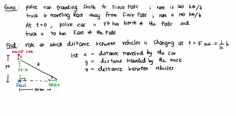 a-police-car-traveling-south-toward-sioux-falls-at-160-kmh-pursues-a-truck-traveling-east-away-from-sioux-falls-iowa-at-140-kmh-at-time-t-0-the-police-car-is-37-km-north-and-the-truck-is-30-01332