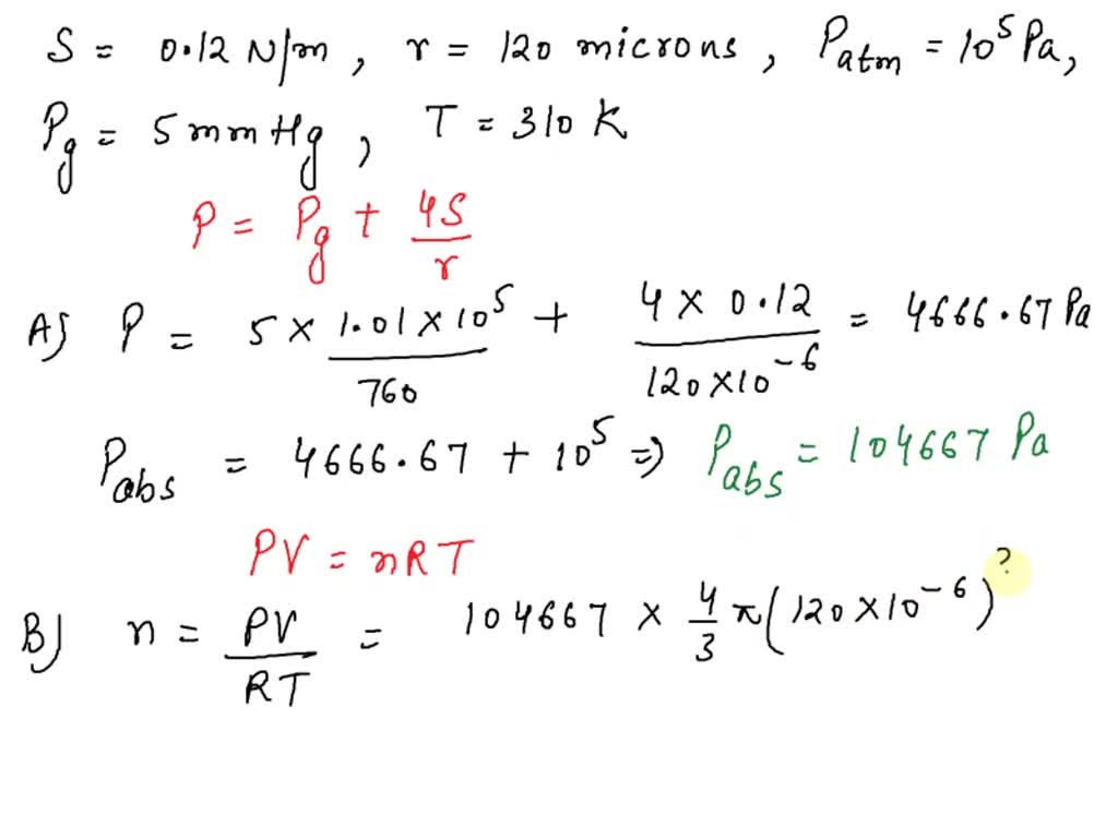 Solved: Consider An Alveolus Whose Lining Has Surface Tension 0.12 N M 