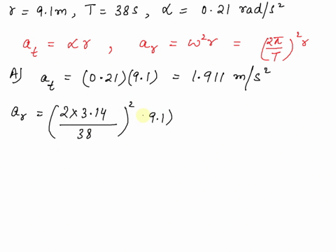 a-ferris-wheel-with-a-radius-of-91-m-rotates-at-a-constant-rate-completing-one-revolution-every-38-s-suppose-the-ferris-wheel-begins-to-decelerate-at-the-rate-of-021-rads2-when-the-passengers-at-the-t
