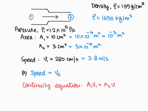 a-liquid-p-165-gcm-flows-through-a-horizontal-pipe-of-varying-cross-section-in-the-figure-below-in-the-first-section-the-cross-sectional-area-is-100-cm2-the-flow-speed-is-280-cms-and-the-pre-34607
