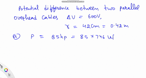 an-electric-bus-operates-by-drawing-current-from-two-parallel-overhead-cables-at-a-potential-difference-of-600-vv-and-spaced-42-cm-apart-a-when-the-power-input-to-the-buss-motor-is-at-its-ma-62845