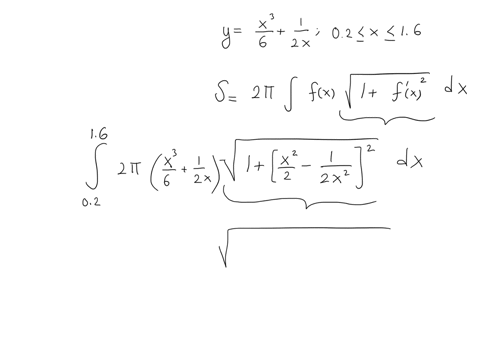 let-mathrmc-be-the-curve-yfracx36frac12-x-for-02-leq-x-leq-16-find-the-surface-area-of-revolution-about-the-x-axis-of-c-first-find-and-simplify-sqrt1yprime-2-then-surface-area