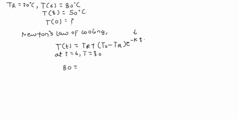 you-leave-a-dish-in-a-room-kept-at-20c-after-six-minutes-it-has-cooled-sufficiently-that-you-can-measure-its-temperature-it-is-80c-after-another-two-minutes-it-is-50c-what-was-the-initial-te-65021
