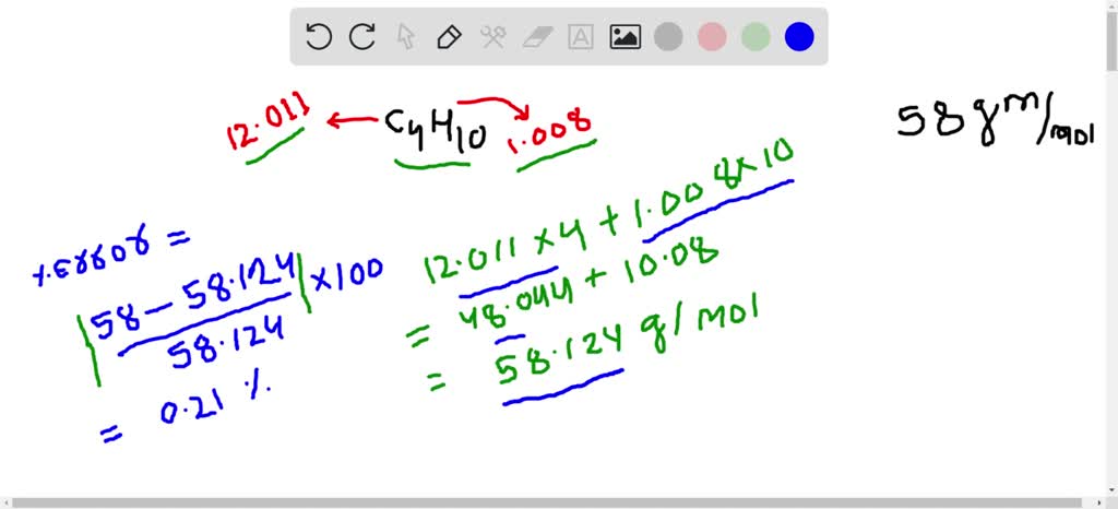 experimental molar mass for butane