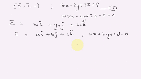 find-a-vector-equation-and-parametric-equations-for-the-line-the-line-through-the-point-5-7-1-and-perpendicular-to-the-plane-3x-2y2z8-29485