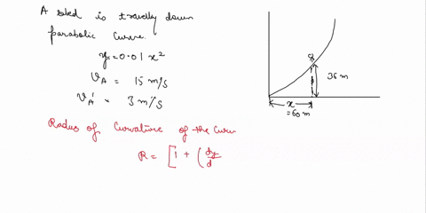 11-points-sled-is-traveling-down-along-curve-which-can-be-approximated-by-the-parabola-001x2-determine-the-magnitude-of-its-cceleration-when-it-reaches-point-a-where-its-speed-is-va-15-ms-an-18935