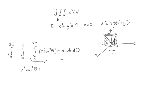 use-cylindrical-coordinates-evaluate-x2-dv-e-where-e-is-the-solid-that-lies-within-the-cylinder-x2-y2-9-above-the-plane-z-0-and-below-the-cone-z2-49x2-49y2-12195