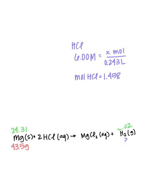 magnesium-metal-mg-s-reacts-with-hydrochloric-acid-t0-form-aqueous-magnesium-chloride-and-hydrogen-gas-when-435-g-of-magnesium-is-added-t0-243-ml-of-600-m-hydrochloric-acid-what-mass-in-gram-39283