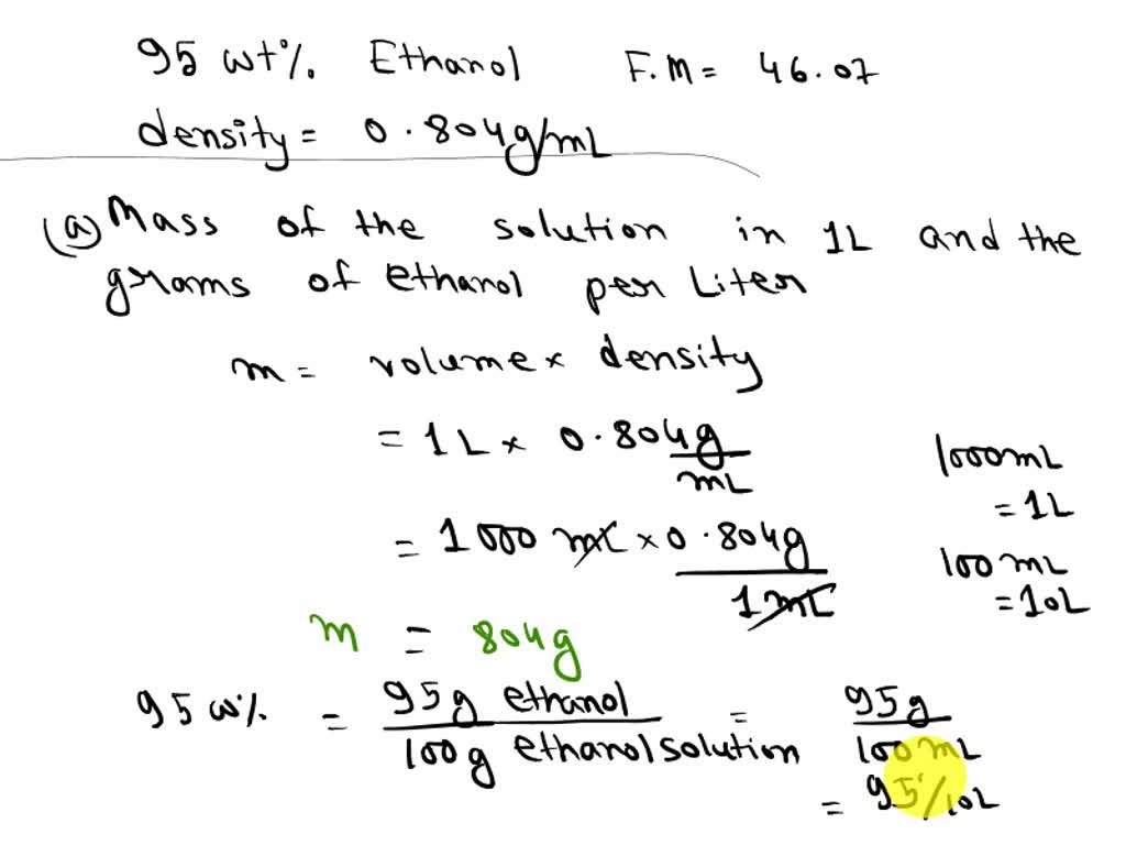 Solved A Wt Solution Of Ethanol Ch Ch Oh Fm In Water Has A Density Of G Ml