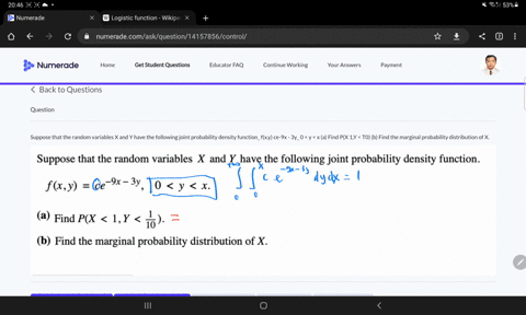 suppose-that-the-random-variables-x-and-y-have-the-following-joint-probability-density-function_-fxy-ce-9x-3y_-0-y-x-a-find-px-1y-t0-b-find-the-marginal-probability-distribution-of-x-50396