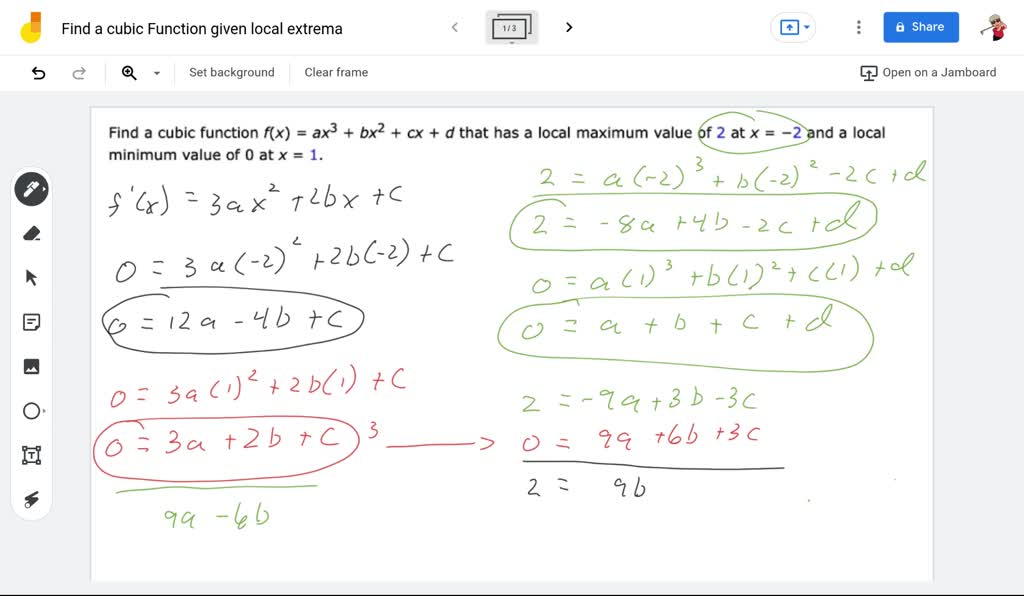 SOLVED: Find a cubic function f(x) ax? + bx2 + cx + d that has a local ...
