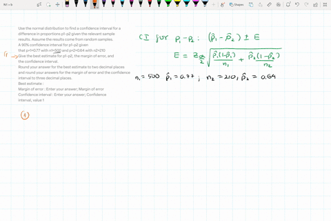 use-the-normal-distribution-to-find-a-confidence-interval-for-a-difference-in-proportions-p1-p2-given-the-relevant-sample-results-assume-the-results-come-from-random-samples-a-90-confidence-78582