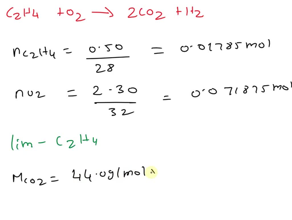 SOLVED In an experiment 0.70 g C2H4 molar mass 28 g mol