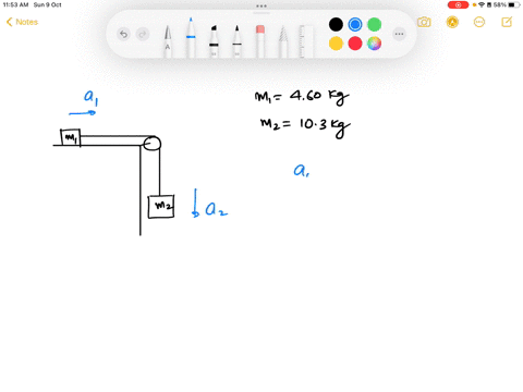 the-figure-below-shows-two-objects-connected-to-each-other-by-light-cord-that-passes-over-pulley-with-negligible-friction-_-the-object-of-mass-m1-460-kg-lies-horizontal-table-with-negligible-98837