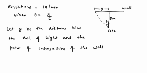 a-laser-pointer-is-placed-on-a-platform-that-rotates-at-a-rate-of-19-revolutions-per-minute-the-beam-hits-a-wall-8-m-away-producing-a-dot-of-light-that-moves-horizontally-along-the-wall-let-32875