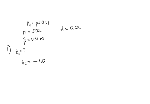 in-a-hypothesis-test-with-hypotheses-ho-p-031-and-h-p-031a-random-sample-of-size-502-produced-a-sample-proportion-of-02730the-test-is-to-be-made-at-the-2-significance-level-what-is-the-criti-63292