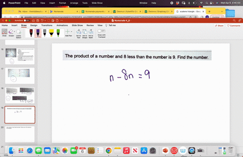 the-product-of-a-number-and-8-less-than-the-number-is-9-find-the-number-35629