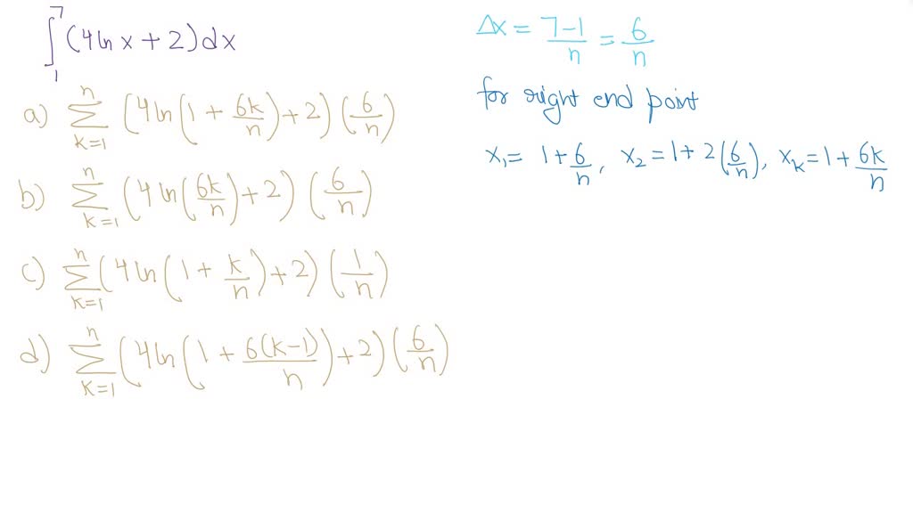 SOLVED: Which of the following is a right Riemann sum approximation of ...