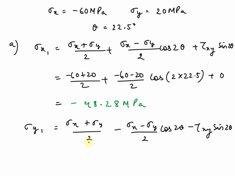 an-element-in-biaxial-stress-is-subjected-to-stresses-ox-60mpa-and-oy-20-mpa-as-shown-in-the-figure-using-mohrs-circle-20-mpa-60mpa-x-a-determine-the-stresses-acting-on-an-element-oriented-a-95515