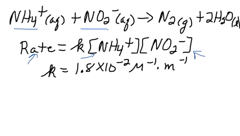 the-rate-law-for-the-reaction-nh4-aq-no2-aq-n2-g-2h2o-l-is-given-by-rate-knh4no2-at-25oc-the-rate-constant-is-18-x-10-2-m-1min-1-calculate-the-rate-of-the-reaction-at-this-temperature-if-nh4-18286