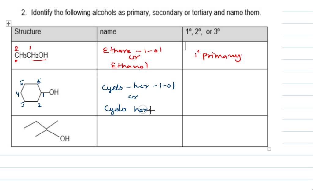 SOLVED: Identify The Following Alcohols As Primary, Secondary, Or ...