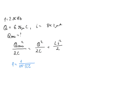a-charged-capacitor-is-connected-to-an-inductor-to-form-an-lc-circuit-with-a-frequency-of-oscillation-f-295-hz-at-time-t-0-the-capacitor-is-fully-charged-at-a-given-instant-later-the-charge-on-the-cap