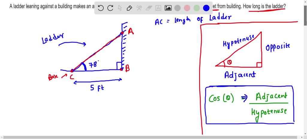 SOLVED: A ladder leaning against a building makes an angle of 78 ...