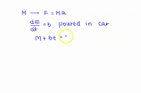 an-empty-freight-car-of-mass-m-starts-from-rest-under-an-applied-force-f-at-the-same-time-sand-begin-93998