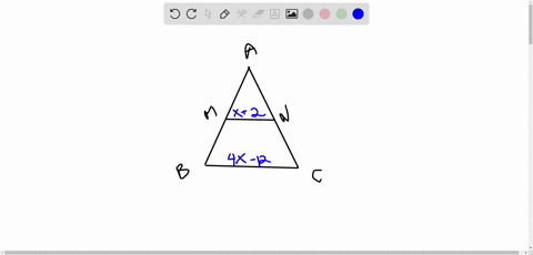 for-triangle-abc-m-and-n-are-the-midpoints-of-the-indicated-sides-if-mn-x-2-and-bc-4x-12-find-the-length-of-bc-not-sure-if-i-need-to-put-a-picture-of-the-triangle-its-a-regular-triangle-with-22136