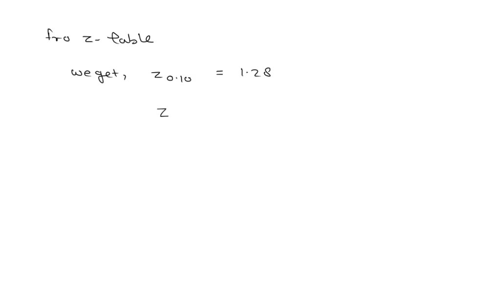 SOLVED Complete the following table. Z0.10 1.28 Z0.05 Z0.025 Z0.01 Z0