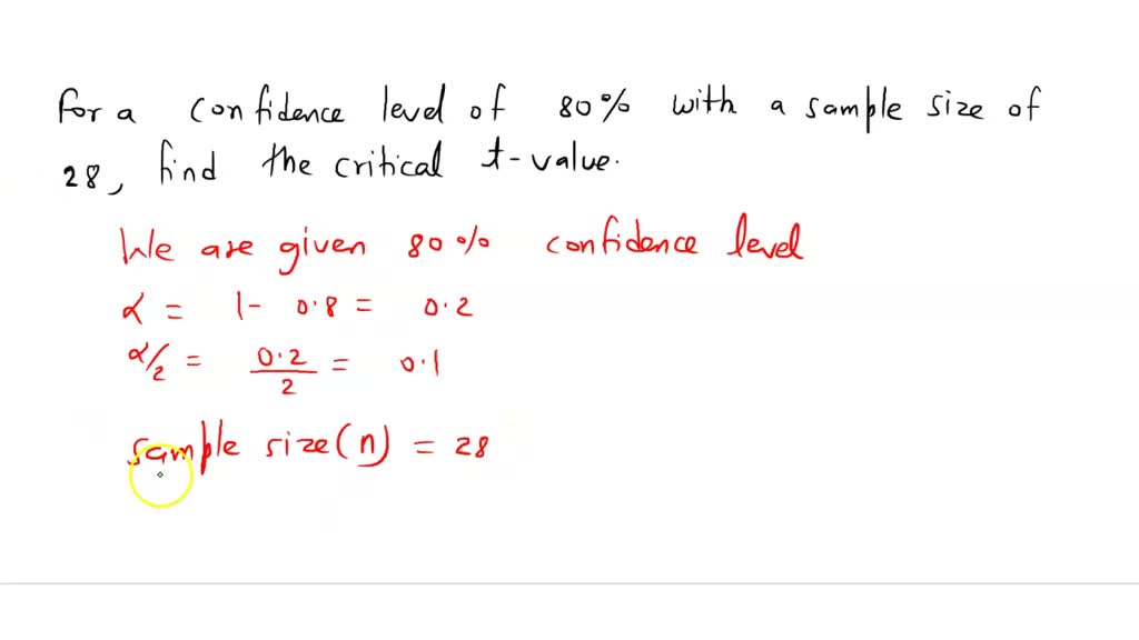 SOLVED For A Confidence Level Of 80 With A Sample Size Of 28 Find 