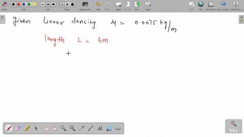 a-string-with-linear-density-of-00075-kgm-and-a-length-of-6-m-is-set-into-the-n-4-mode-of-resonance-by-driving-with-frequency-of-100-hz-what-is-the-tension-in-the-string-42016